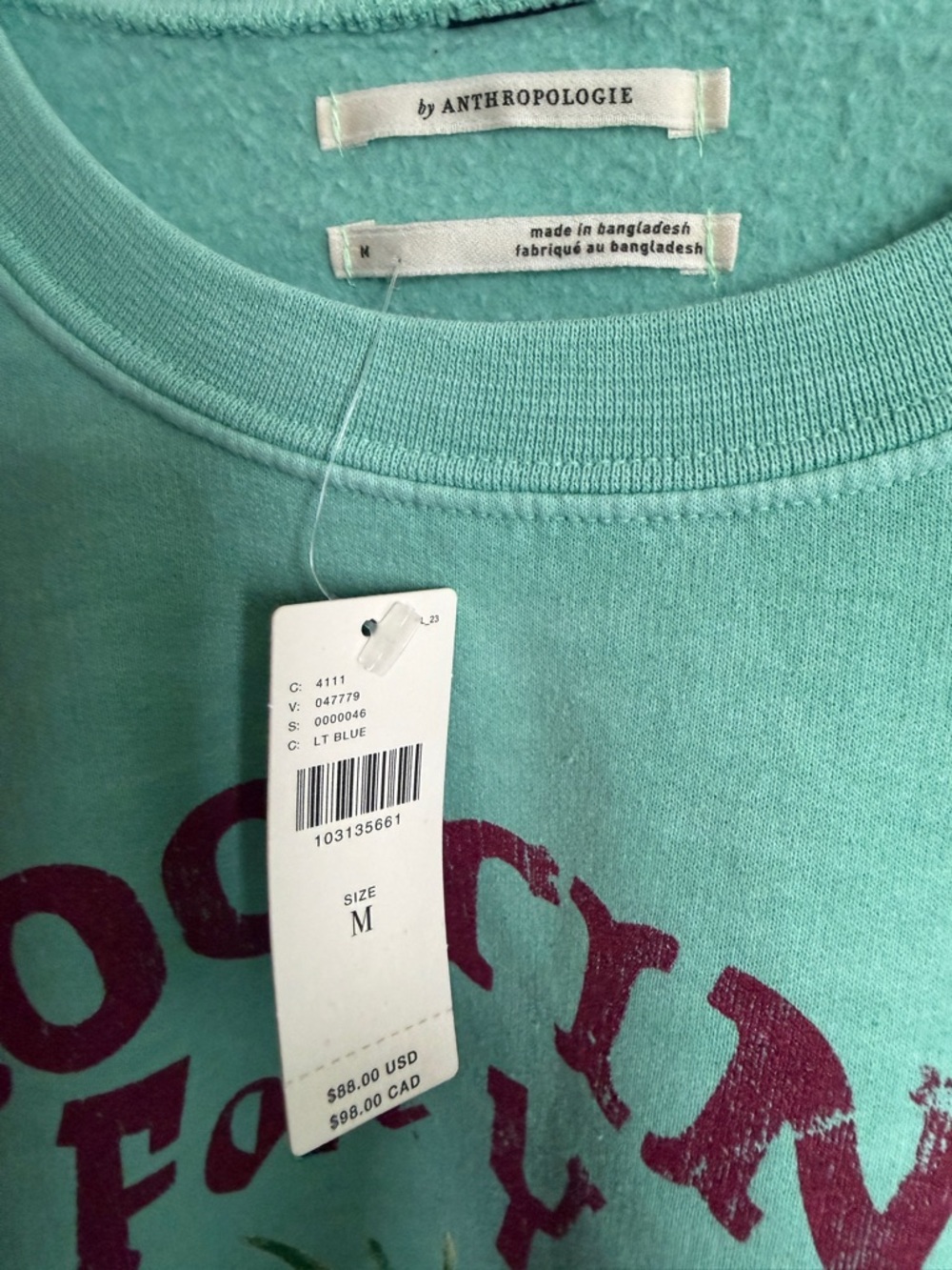 Anthropologie Rooting For You Mint Green Graphic Sweatshirt - Picture 4 of 5